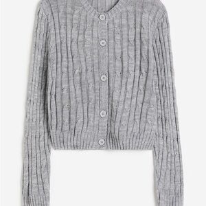 H&M Gray Cardigan Sweater V-Neck Cropped